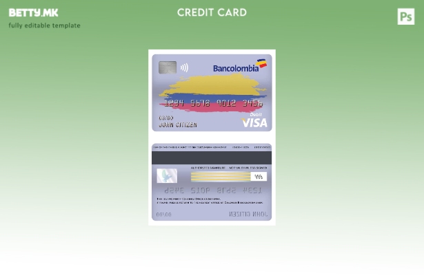 Модерен стил Шаблон за банкарска виза за дебитна картичка Колумбија Банколумбија